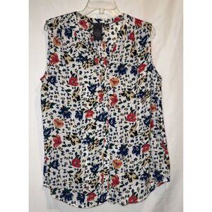 Chelsea & Theodore Women’s Sleeveless Floral Button Up V Neck Blouse Top Sz L